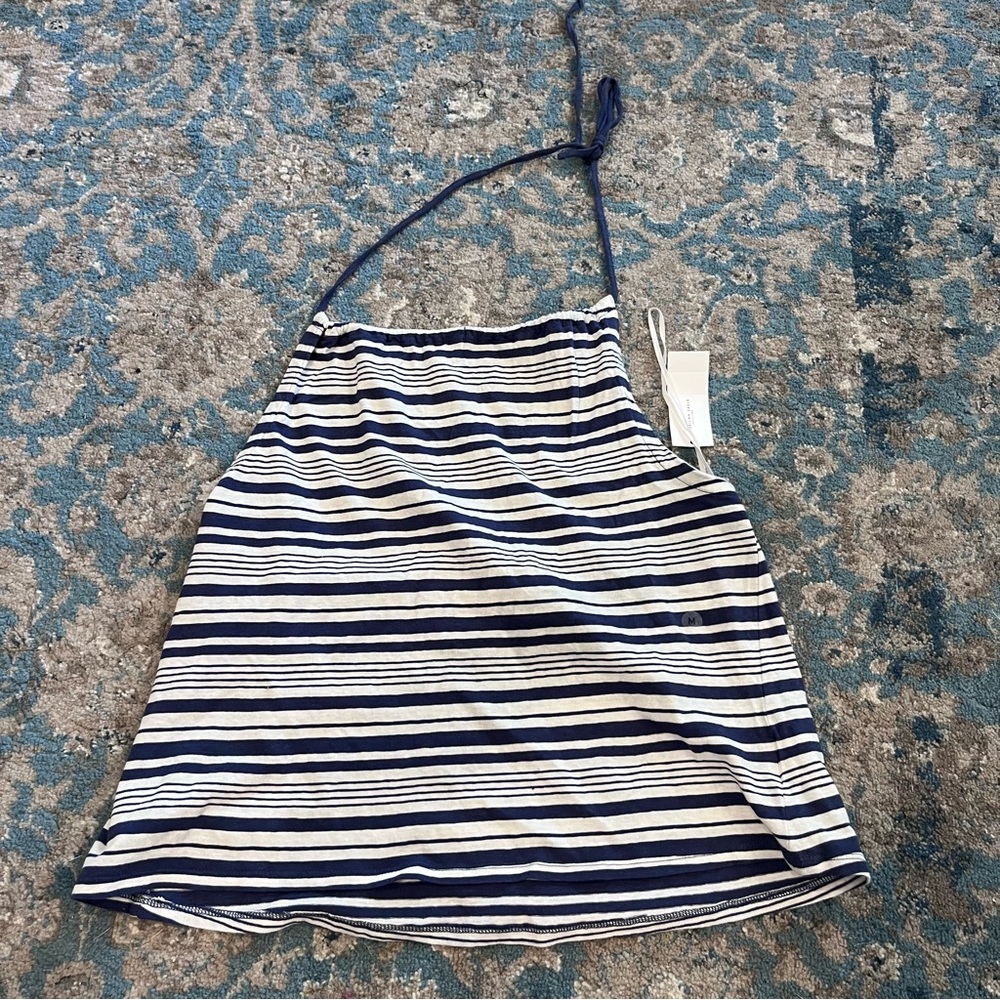 American Eagle Outfitters Navy and White Striped Halter Tank Size Medium